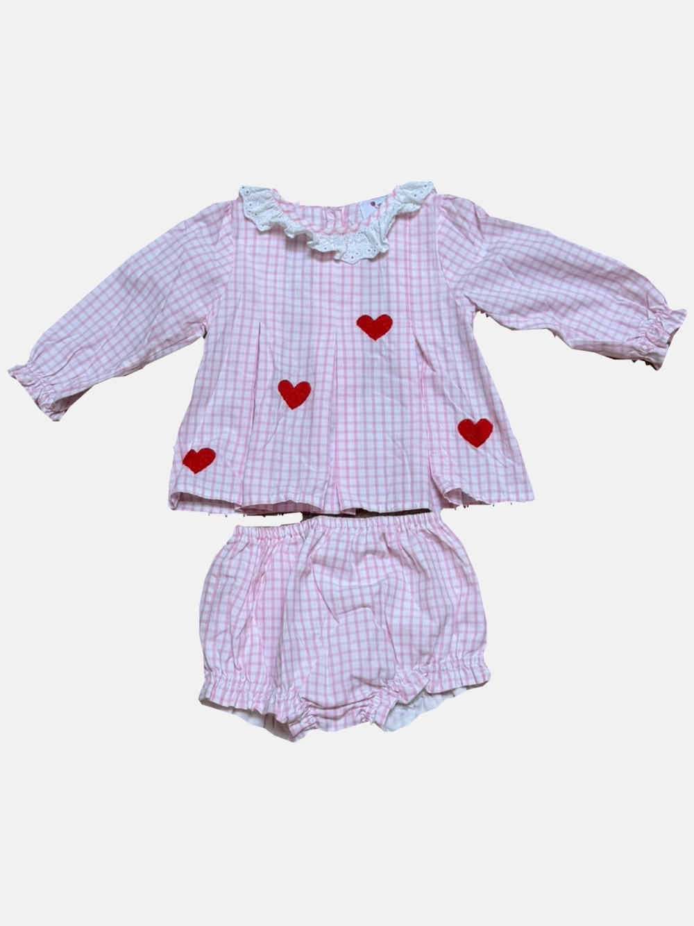 Eliza James Pink Gingham Heart Bloomer Set | Size 24 Months